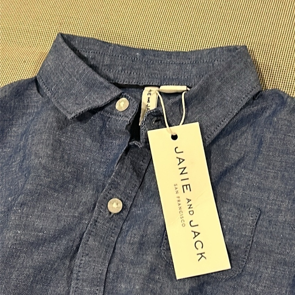 Janie and Jack Denim Blue Chambray One Piece Button Down Shirt Size 12-18 Months - Picture 3 of 10